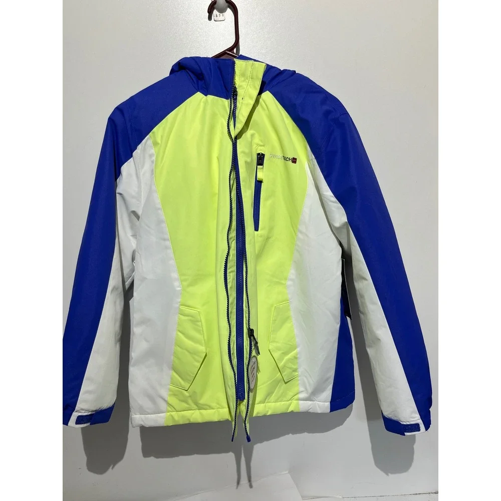 Swiss Tech Mens 4-in-1 Systems Jacket Neon Yellow Blue White Winter Coat NEW
